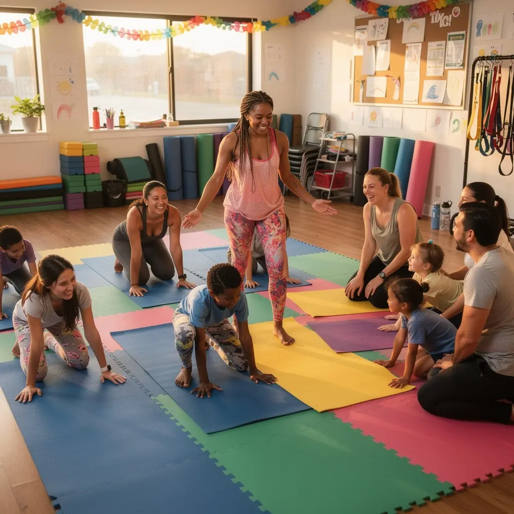 Un grupo de practicantes de yoga en una clase al aire libre, conectando con su energía y respiración en armonía.