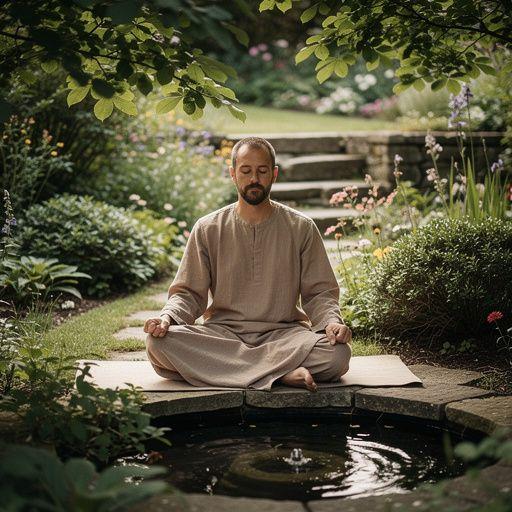 Hombre equilibrándose en una postura de yoga en un paisaje montañoso.